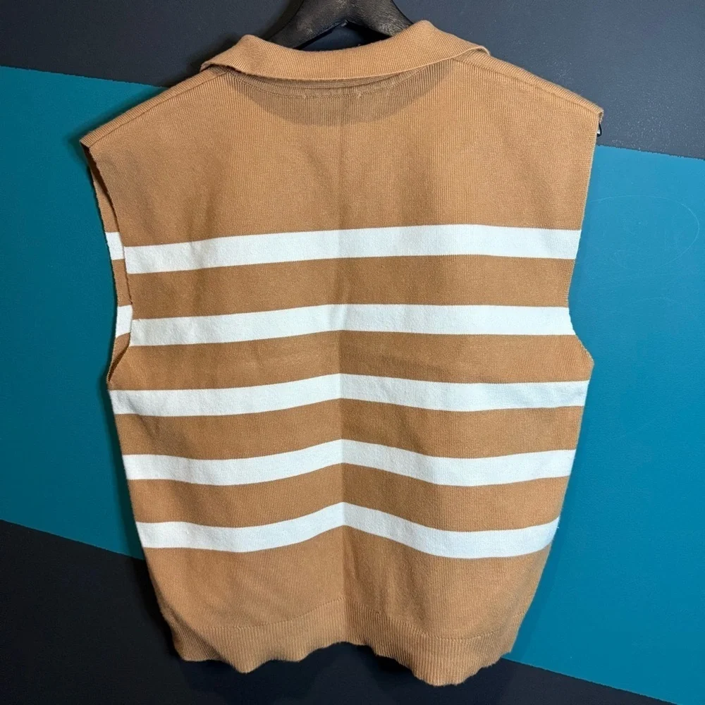 Maeve Stripe Collared Sleeveless Sweater Vest Medium - Picture 6 of 12